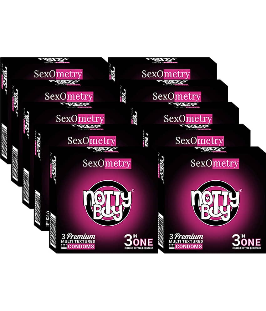 NottyBoy 3-In-One Ribs Dots Contoured Condoms Combo Pack - 30 Pieces