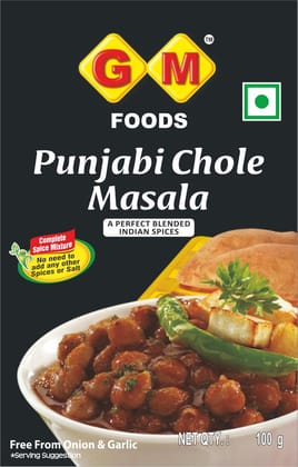 GM Foods Punjabi Chole Masala 100 grams (Pack of 1) | Authentic Spice Blend for Chickpeas Curry | Onion & Garlic Free | Flavorful Indian Gravy Masala | Ready to Cook Chana Masala Powder
