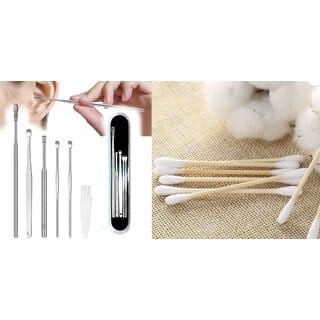 Earwax Removal  Cleaning Kit + Bamboo Wooden Swab Cotton Ear Duds (Double-Headed)  Pack of 100  Daily Care Combo