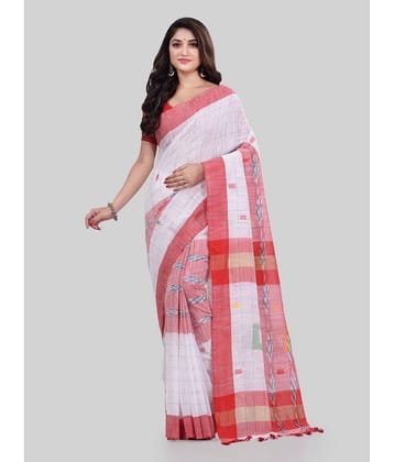 Desh Bidesh Cotton Printed Saree With Unstitched Blouse Piece ( White )