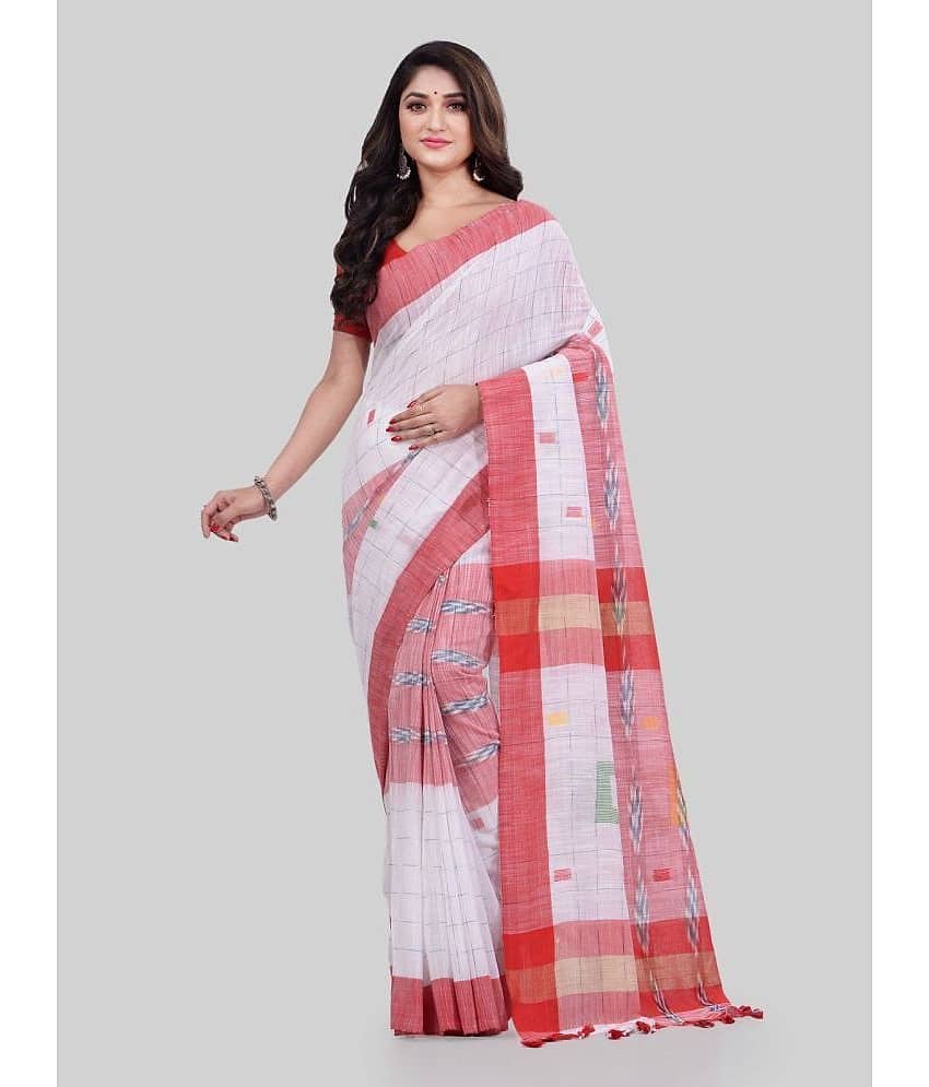 Desh Bidesh Cotton Printed Saree With Unstitched Blouse Piece ( White )