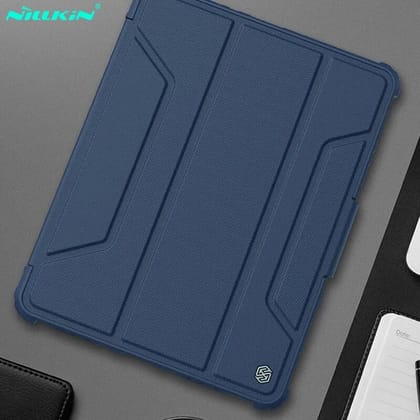 Nillkin Bumper Pro Leather Case Cover for Apple iPad Pro 12.9 Inches, (2020/2021) with Pencil Holder-Navy Blue
