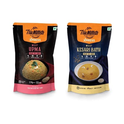 Trumillets Xpress Healthy Millet Instant Mix Breakfast Combo Pack of 2 (Kesaribath & Upma) - Each 180 gm Trumillets Xpress Healthy Millet Instant Mix Breakfast Combo Pack of 2 (Kesaribath & Upma) - Each 180 gm