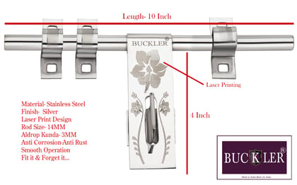 BUCKLER Stainless Steel Aldrop for Main Door| Gate| Kitchen | Bedroom Door|Office Door and Wooden Doors, Lily Flower Laser Print (14MM-3MM, 10 Inch)