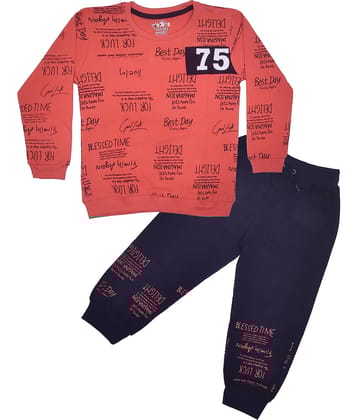 CUTOPIES Pack of 1 Boys Cotton Sweatshirt & Trackpant Set ( Orange )