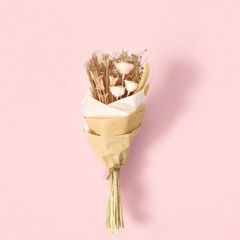 Handmade Dried Flower Bouquet with Pink Shola Flowers  Rustic Kraft Paper Wrap for Sustainable Home Decor & Thoughtful Gifting