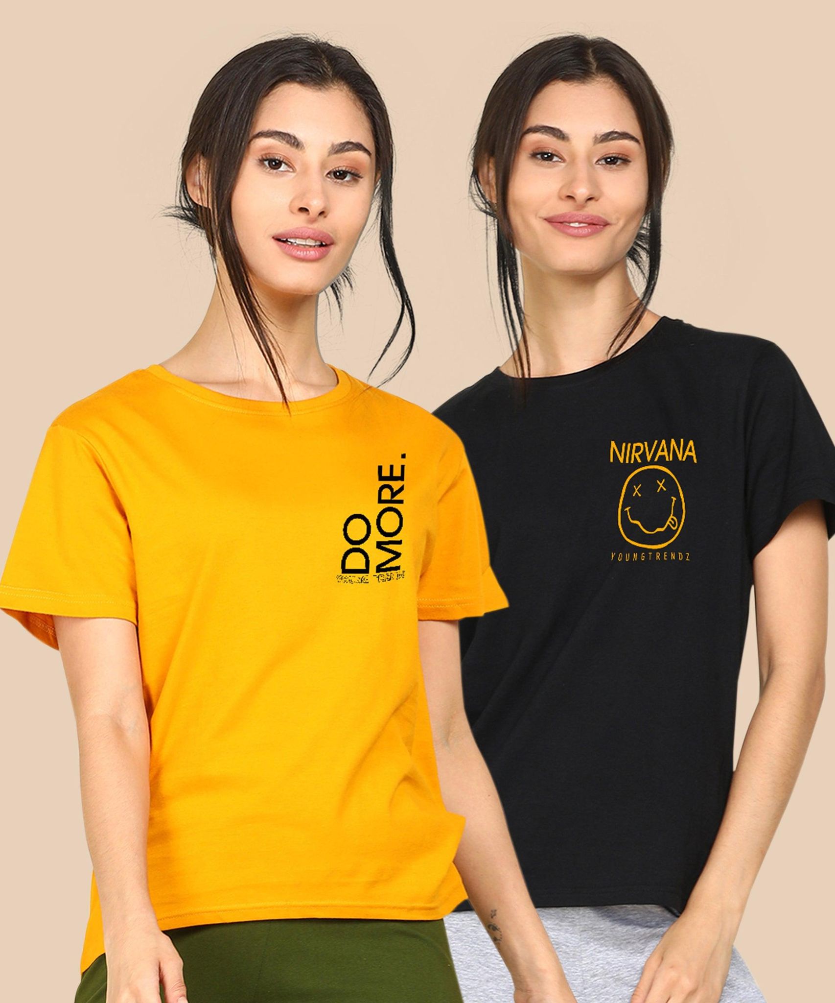 Womens Regular Fit  Combo Printed T Shirt-S / Yellow Black