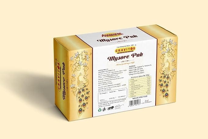 Cravitos Mysore Pak | Authentic Indian Sweet | Melt-in-Mouth Texture | Crafted with Care | Freshly Made 200g Pack of 5