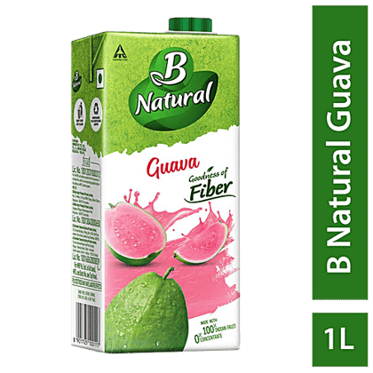B Natural Guava Juice - Rich In Fibre, Vit C & E, 100% Fruit Pulp & 0% Concentrate, 1 L Carton