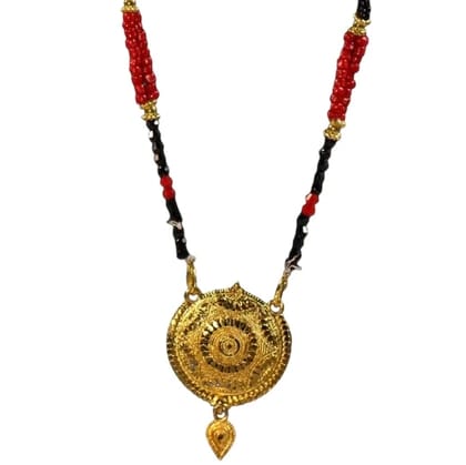 Ethnic Beaded Mangalsutra with Circular Gold-Toned Pendant Single pc 10 x 10 x 1.5 cm