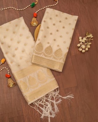 Noor-e-Banaras Lichi Silk Brocade Weaving Off White Suit
