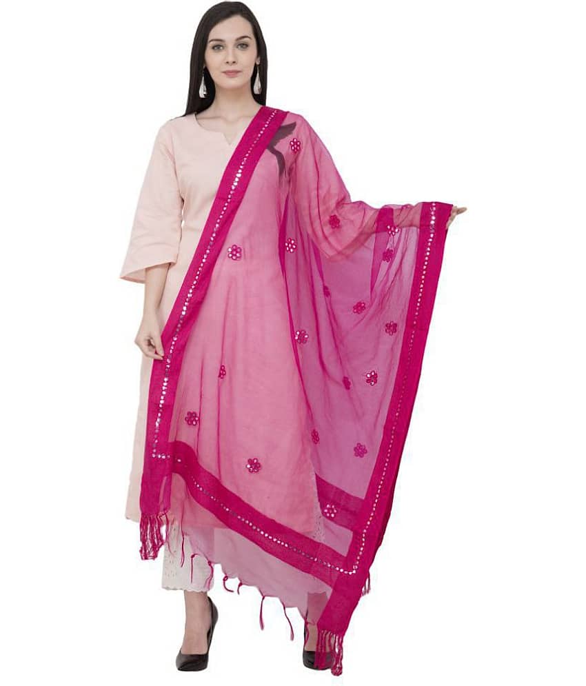 A R Silk Pink Organza Hand Embroidered Dupatta