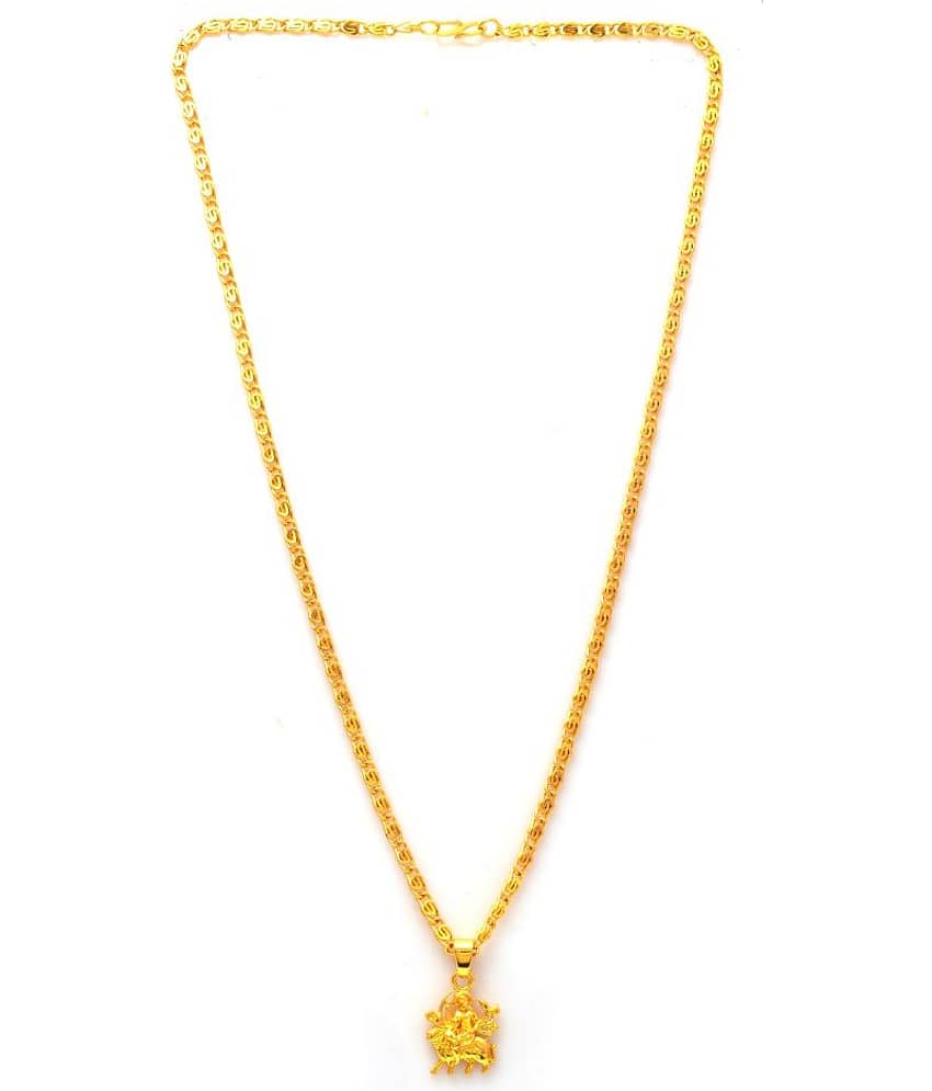 Jewar Mandi Maa Durga Shero Wali Mata Ji Gold Plated Locket/Pendant with Link Chain Daily use for Men, Women & Girls, Boys