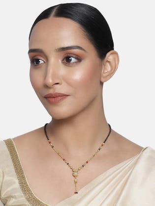Gold-Plated Black Beaded Brass Mangalsutra