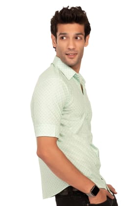 Green Ditsy Pattern Regular Fit Shirtee-L