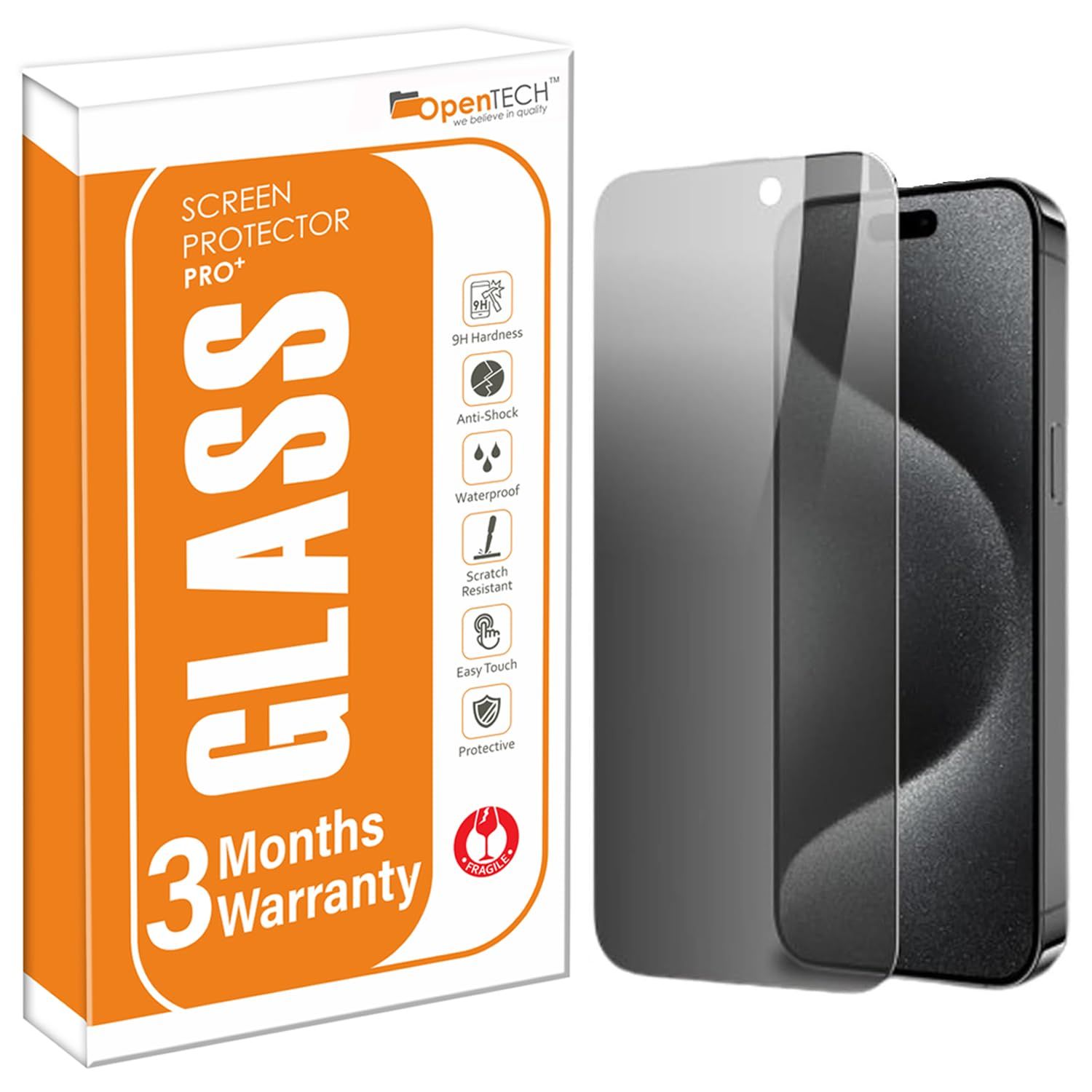 OpenTech® Privacy Military-Grade Tempered Glass Screen Protector Compatible for iPhone 17 Pro with Edge to Edge Coverage - Anti Spy, Case Friendly and Bubble free installation kit (6.3 Inches) OpenTech® Privacy Military-Grade Tempered Glass Screen Protec
