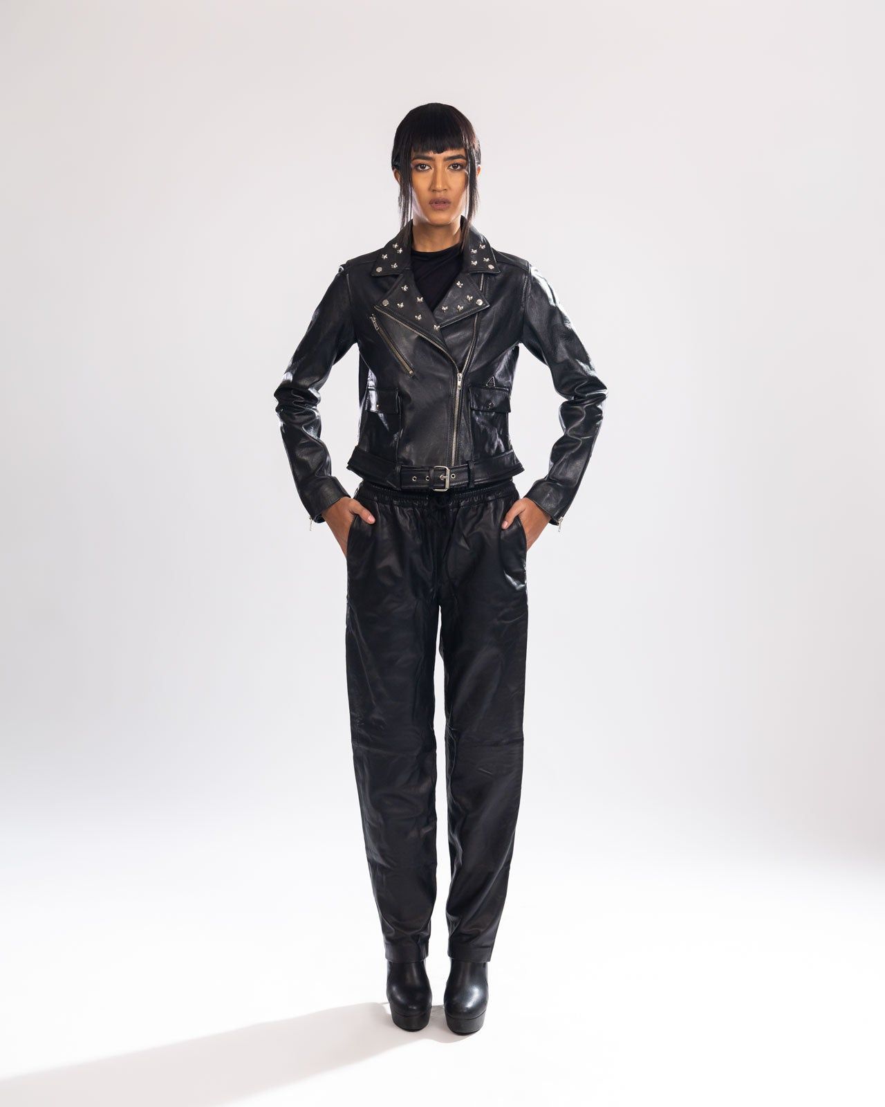 FOXY BIKER LEATHER JACKET-XS