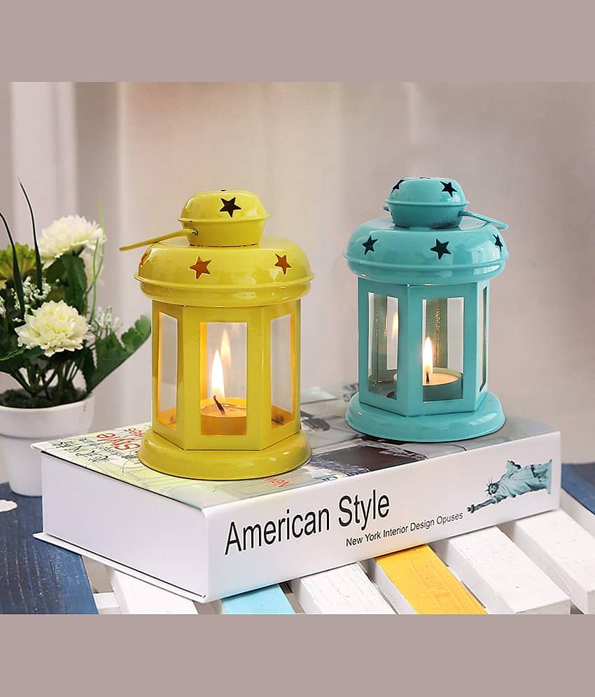 Being Nawab Multicolour Table Top and Hanging Iron Tea Light Holder - Pack of 2