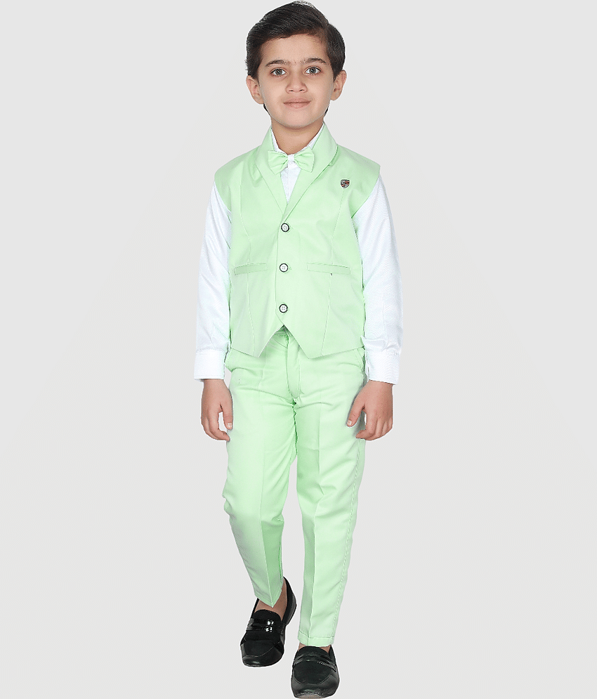 Fourfolds Pack of 1 Boys Cotton Blend Shirt & Pants Set ( Cream )