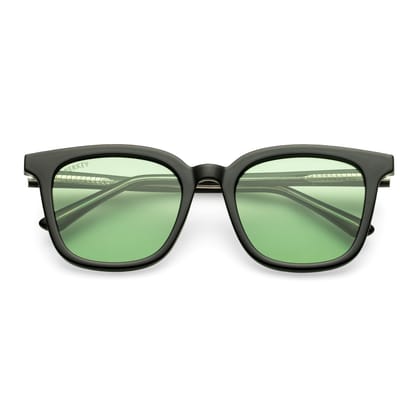 PERKEY Square Green UV Protected Polarized Chasma Shades Men Women - PRKY009-C2-Medium / Green / Black