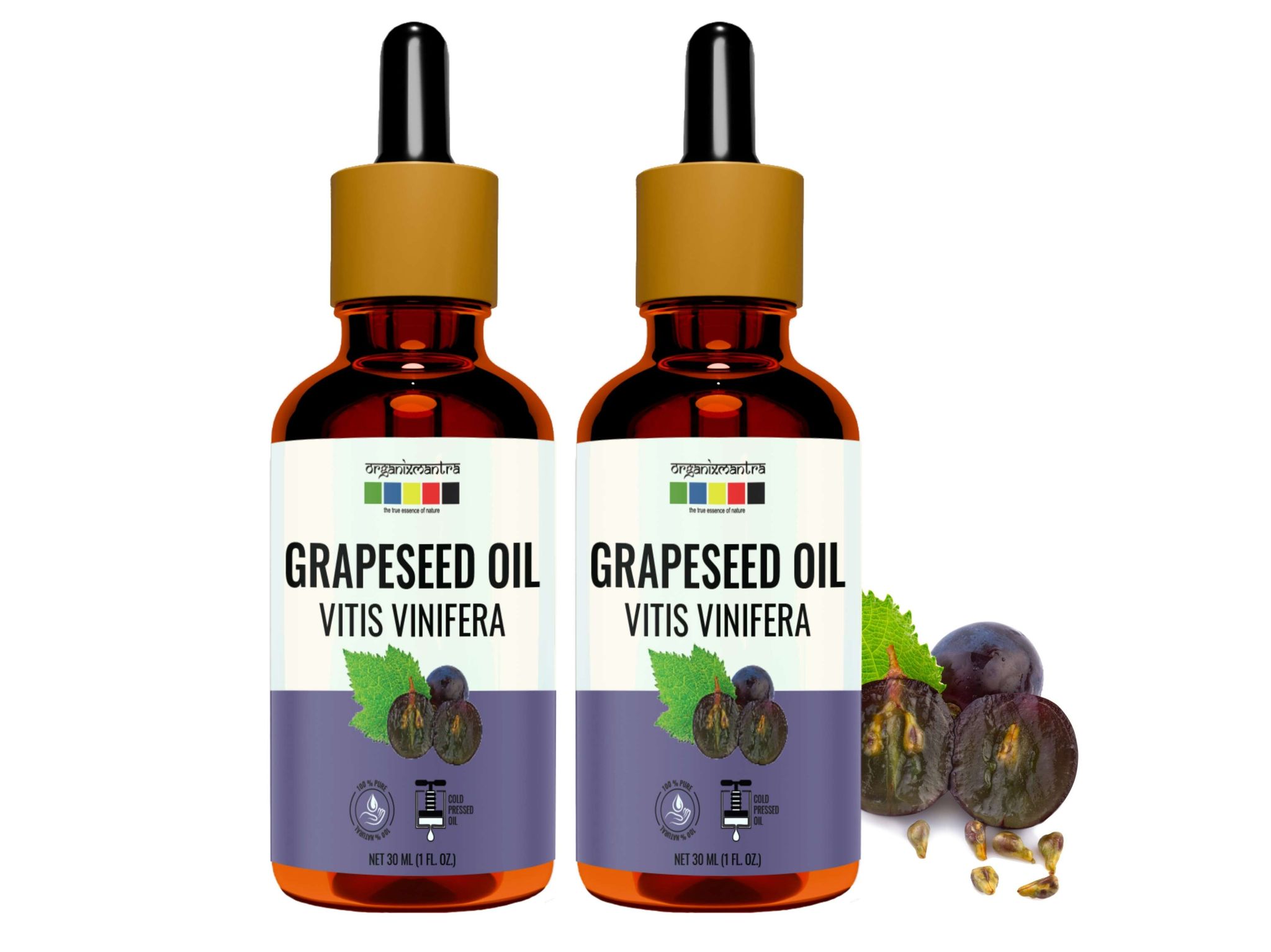 Organix Mantra Grapeseed Oil, Cold Pressed Organic Oil (Pack Of 2) - 60 Millilitre