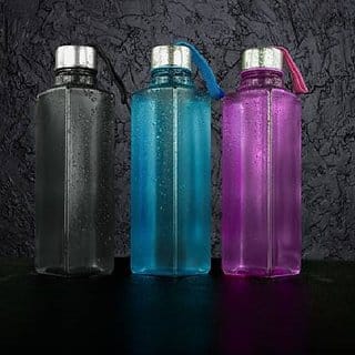 Markwell Square Shape Water Boottle Set With Premium Stainless Steel Cap 1000 Ml (Pack Of 3)