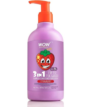 WOW Skin Science Kids 3 in 1 Tip to Toe Wash - Strawberry - 300 mL