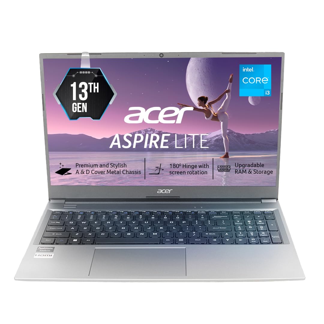 Acer Aspire Lite, 13th Gen, Intel Core i3-1305U, 8GB RAM, 512GB SSD, Full HD, 15.6"/39.62cm, Windows 11 Home, Steel Gray, 1.59KG, AL15-53, Metal Body, 36 WHR, Thin and Light Premium Laptop