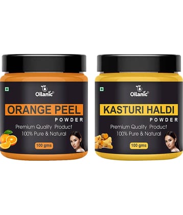 Oilanic 100% Pure Orange Peel Powder & Kasturi Haldi Powder-Skin Hair Mask 200 g Pack of 2