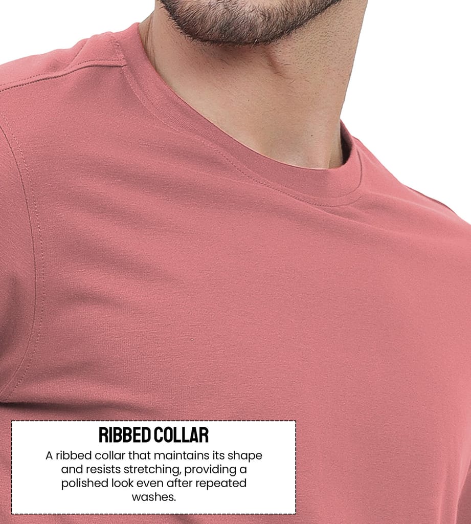 Freecultr Truly Classic Organic Men's Cotton T-Shirt | Solid Round Neck Half Sleeve | Plain Stylish t Shirts | Regular Fit | Casual T Shirt for Man Pack of 1-Dusty Pink