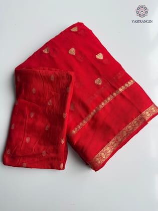 Latest Wedding wear Viscose Georgette Jacquard Weaving n Rich Pallu Work Designer Saree-Red