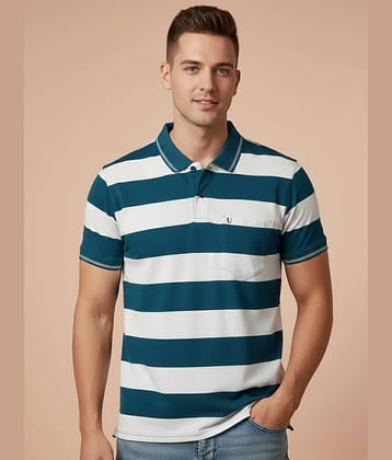 UNIBERRY Men Cotton Blend Regular Fit Striped Polo T Shirt ( Teal Blue )