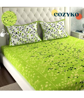 COZYKO Cotton 1 Double Queen Bedsheet with 2 Pillow Covers ( Green )