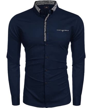 WEBRIC Cotton Blend Regular Fit Printed Full Sleeves Men's Casual Shirt - Navy Blue ( Pack of 1 )