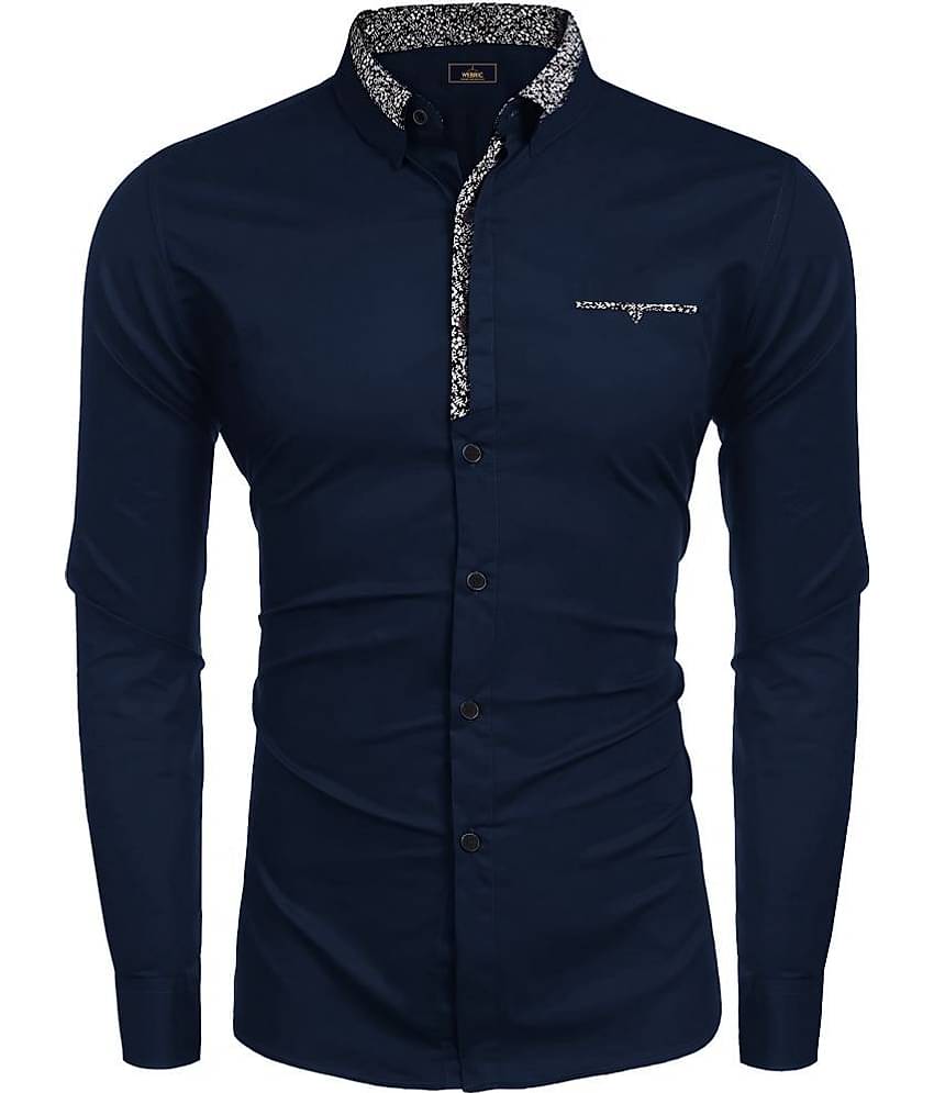 WEBRIC Cotton Blend Regular Fit Printed Full Sleeves Men's Casual Shirt - Navy Blue ( Pack of 1 )