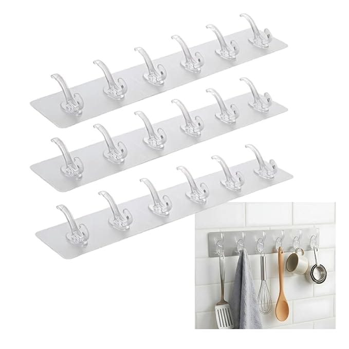 Wall Hanger Hooks for Clothes Hanging | Strong Self Adhesive Wall Hook Strip | Magic Sticker No Drill Hooks for Wall, Kitchen, Bathroom, Door | Cloth Hanging Hooks (Pack of 3)