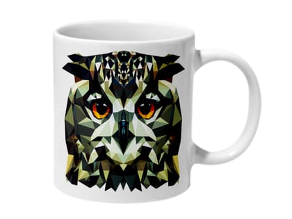 Multicolor Geometric Owl Pattern Ceramic Mug