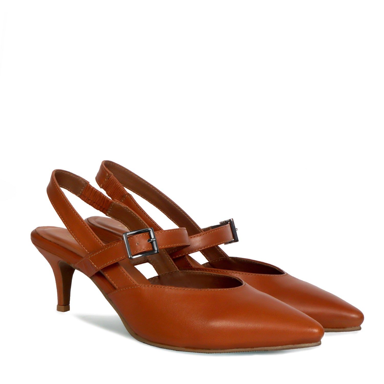Low Heel Ankle Strap Chic Pointed Toe Slingback Pumps and Classy Kitten Heel By Brune & Bareskin-36/3