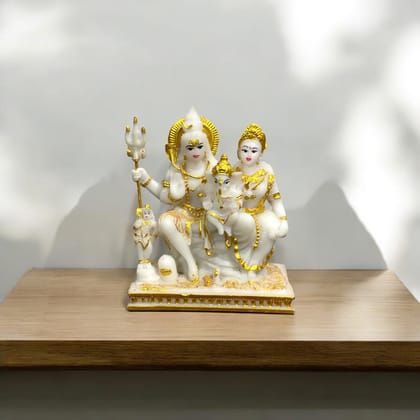 Shiv Parivar Idol Shiv Parvati Ganesh Kartikeya Marble Look Murti H 14 cm-Composite Marble