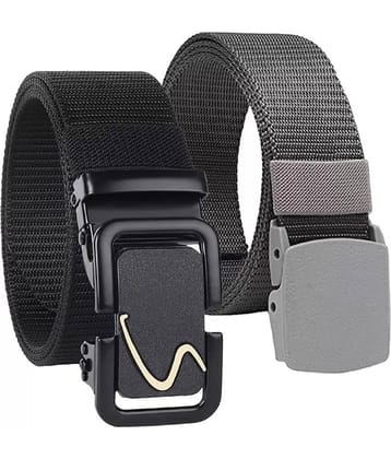 Clock21 - Black Nylon Men's Casual Belt ( Pack of 2 )