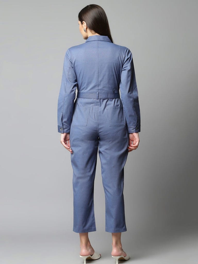 Blue Textured Jumpsuit