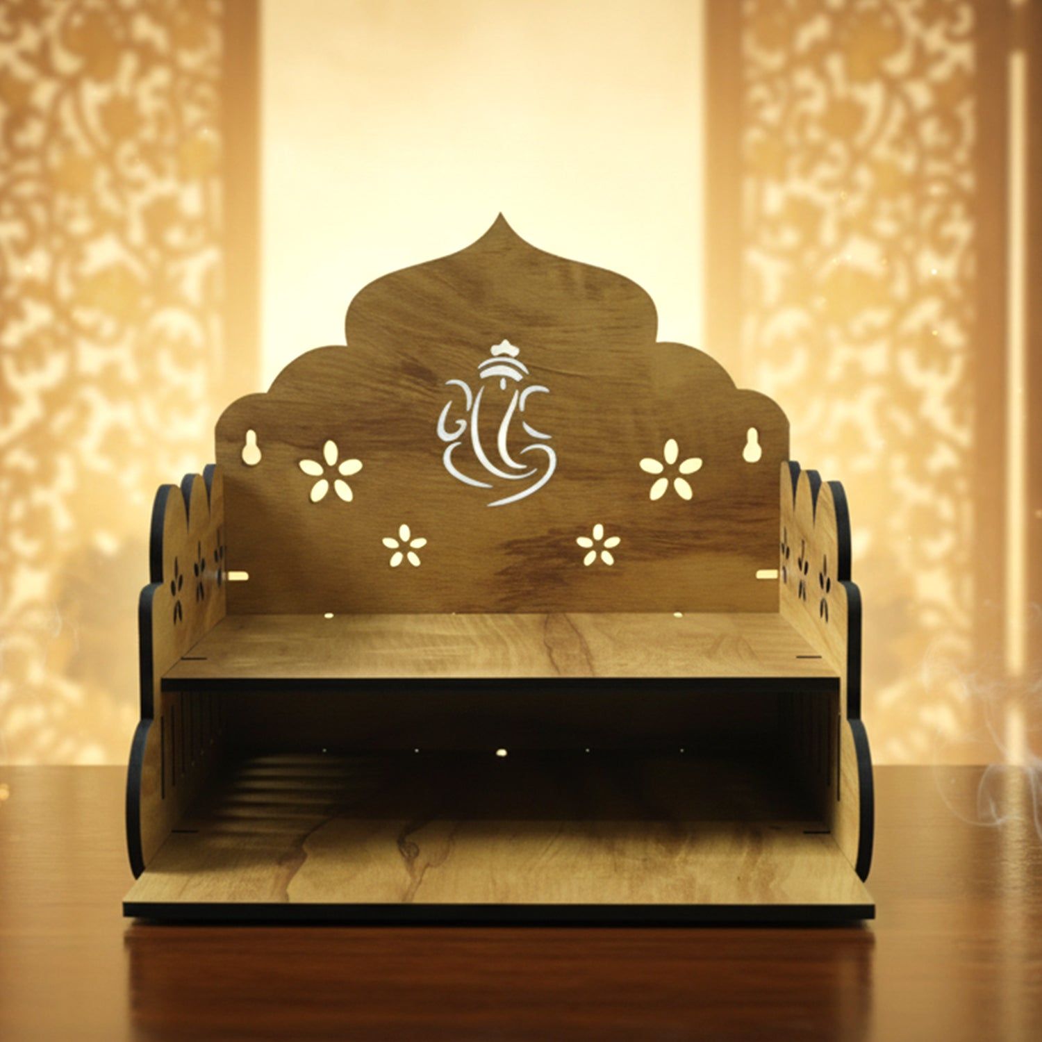 Wooden Home Mandir – Temple Style Pooja Stand with Lord Ganesha
