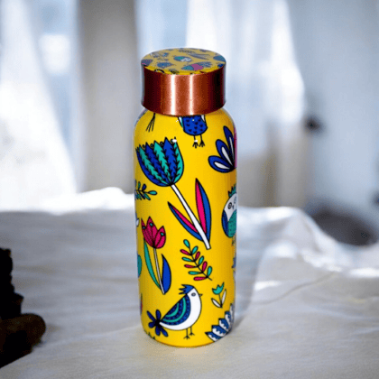 Copper Bottle – Yellow Bird & Flower Print