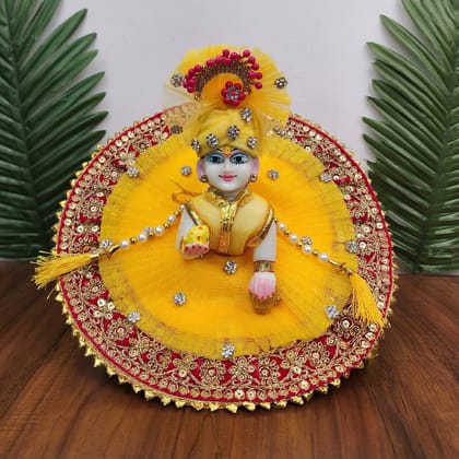 Rani heavy lace with yellow net dress for laddu gopal ji-0