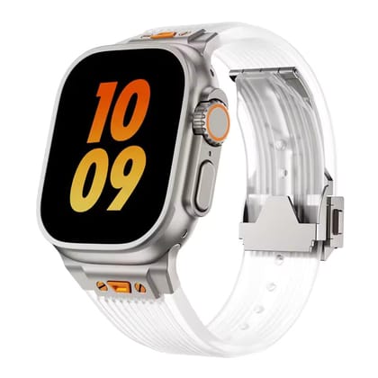 Transparent Silicone Sports Strap for Apple iWatch Ultra 1, 2, 49, 46, 45, 44, 42mm-Clear Titanium