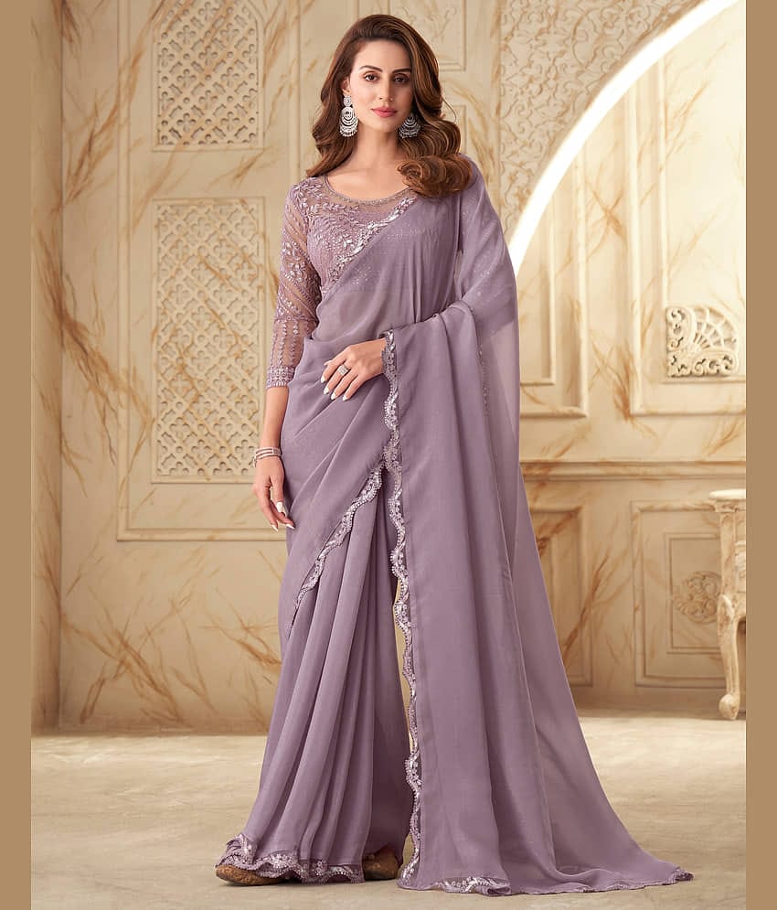 Satrani Chiffon Solid Saree With Unstitched Blouse Piece ( LightBLue )