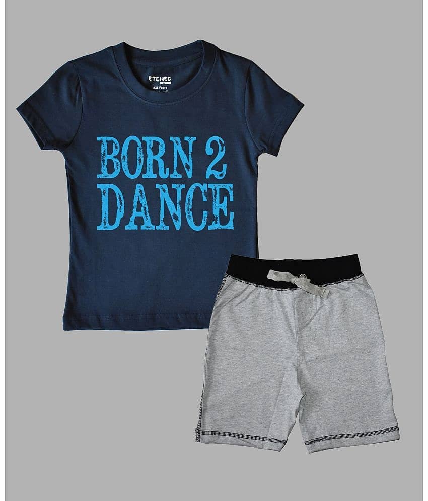 ETCHED DESIGN Pack of 1 Boys Cotton T-Shirt & Shorts Set ( Multicolor )