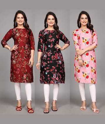KALAVRITTA Pack of 3 Crepe Printed Straight Women's Kurti - ( Multicoloured )