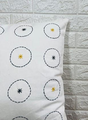 Indihomecraft Cotton Cushion Cover - Hand Stitched Embroidery Decorative Art Boho Pillow Round Pom Shape Hand Made Pillow Cover | Hand Stitch Square 18X18 Inches Cushion Cover Indihomecraft Cotton Cushion Cover - Hand Stitched Embroidery Decorative Art Boho Pillow Round Pom Shape Hand Made Pillow Cover | Hand Stitch Square 18X18 Inches Cushion Cover
