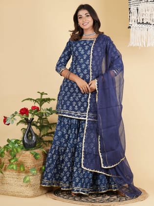 Cotton Summery Gharara Outfit-XXS / Indigo